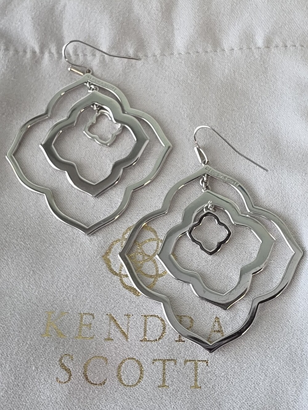Kendra Scott Darenda Statement logo Drop Earrings Silver Tone